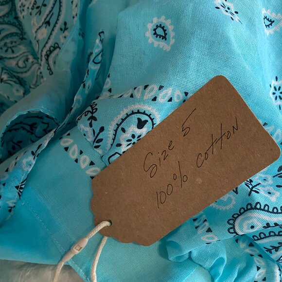 Handmade Children's 100% Cotton Blue Paisley Back Bows Dress - Picture 4 of 14